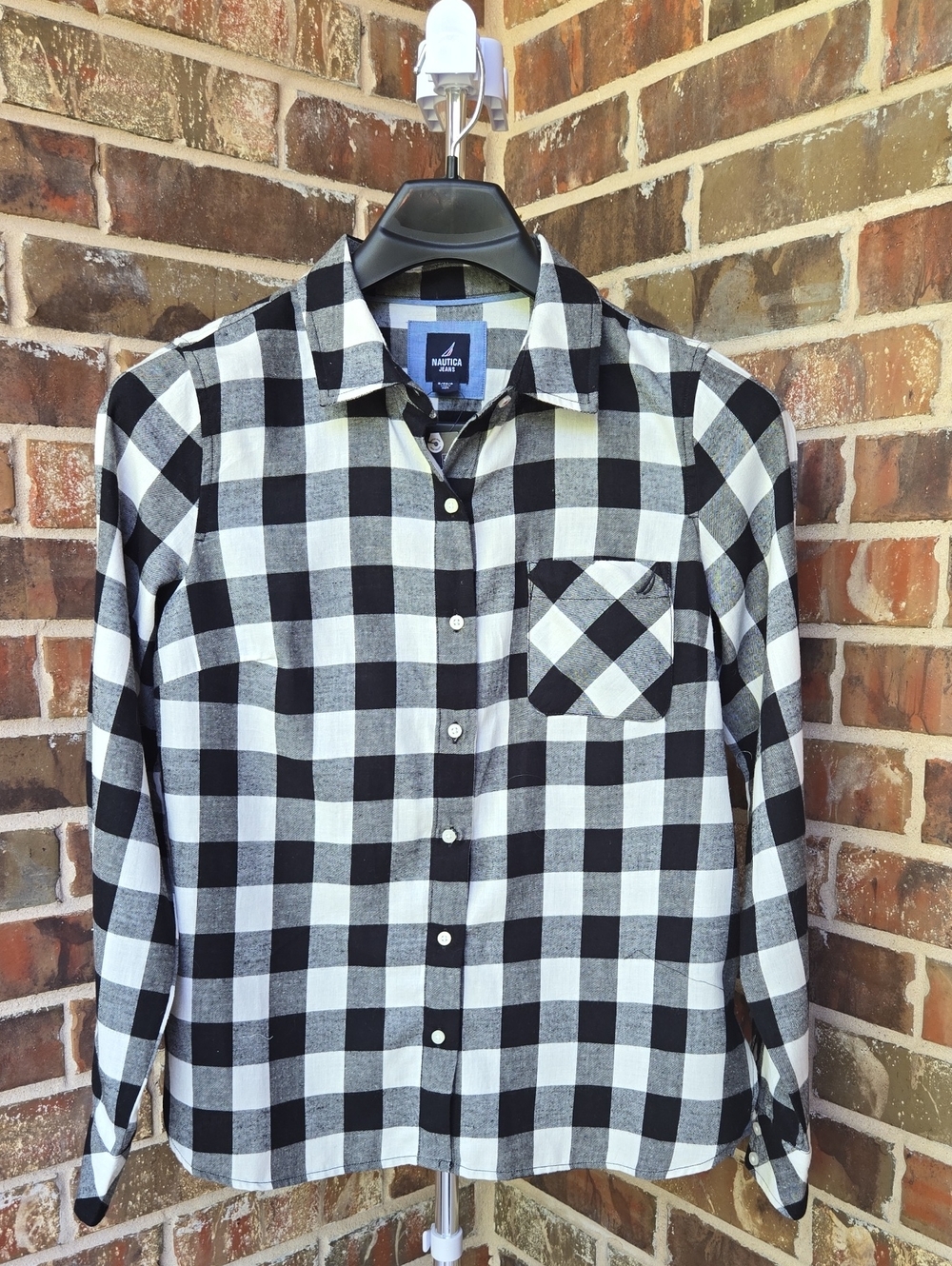 Nautica Black and White Buffalo Plaid Button-Up Shirt